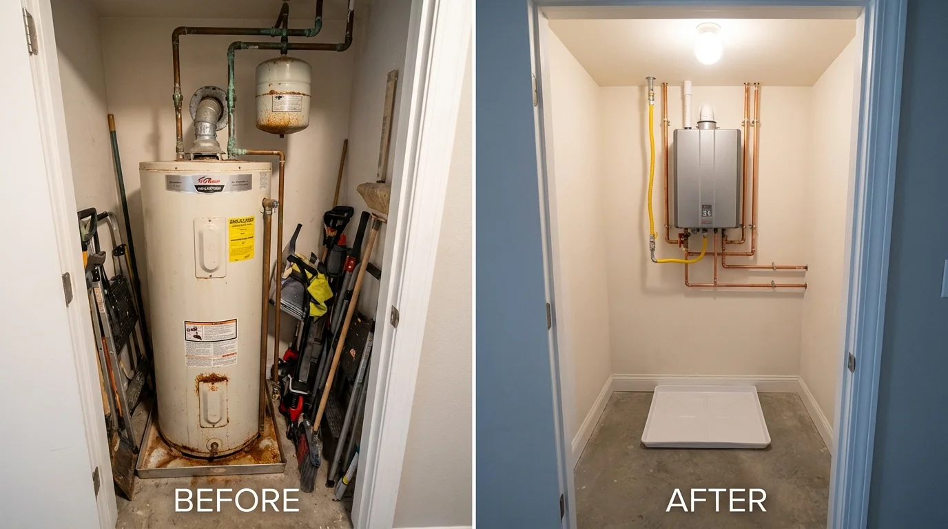 Tank water heater versus wall-mounted tankless unit comparison for Bruceton, TN homeowners
